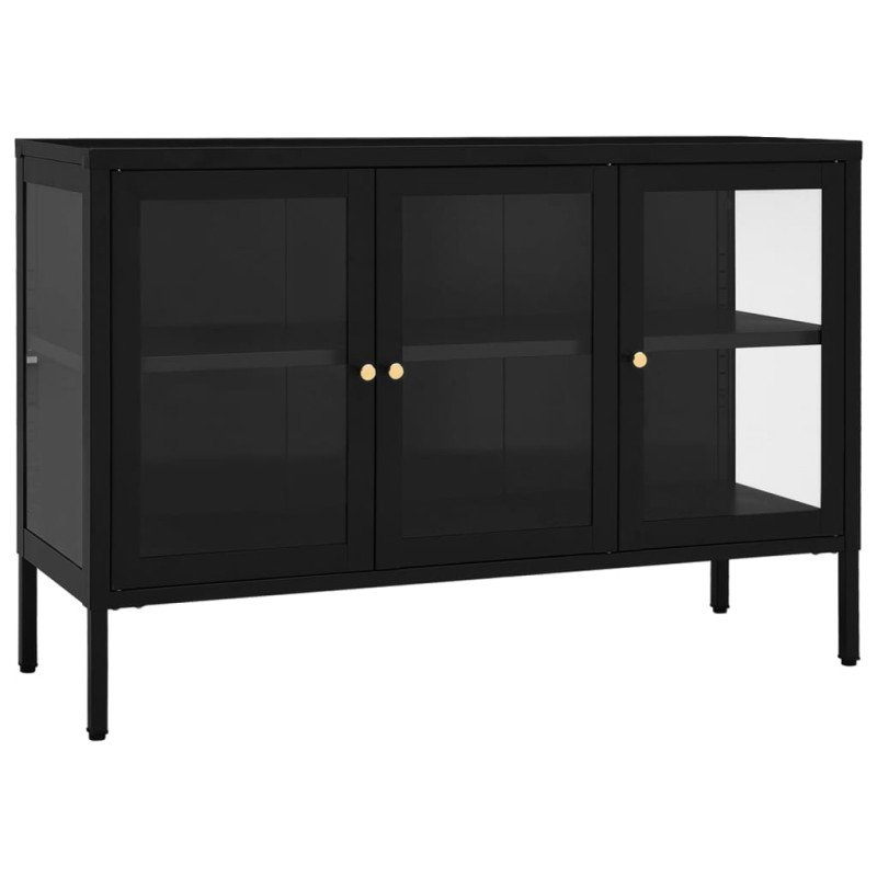 vidaXL Komoda čierna 105x35x70 cm oceľ a sklo