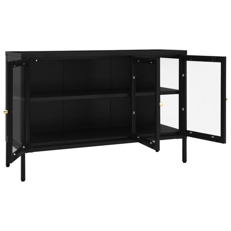 vidaXL Komoda čierna 105x35x70 cm oceľ a sklo