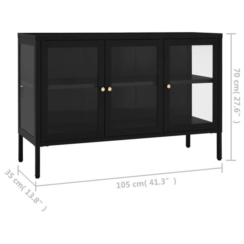 vidaXL Komoda čierna 105x35x70 cm oceľ a sklo