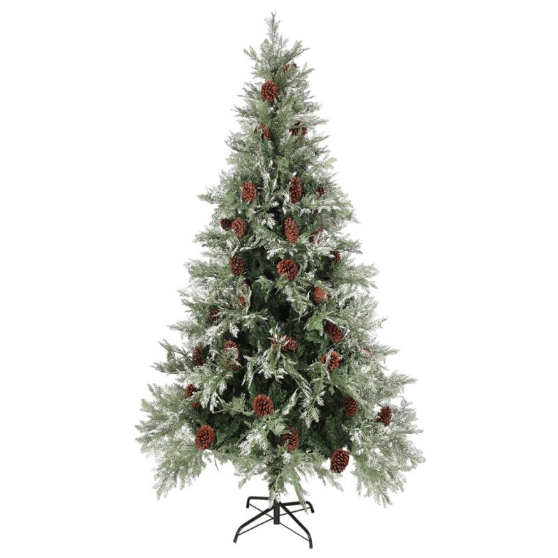 vidaXL Vianočný stromček a borovicové šišky zeleno-biely 225 cm PVC&PE