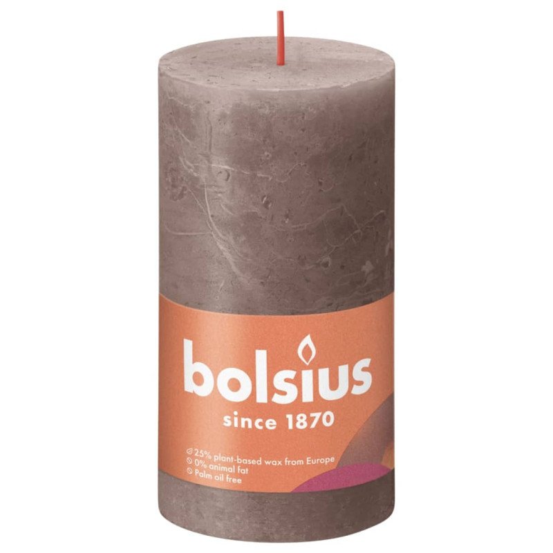 Bolsius Rustikálne valcové sviečky Shine 4 ks 130x68 mm, sivohnedé