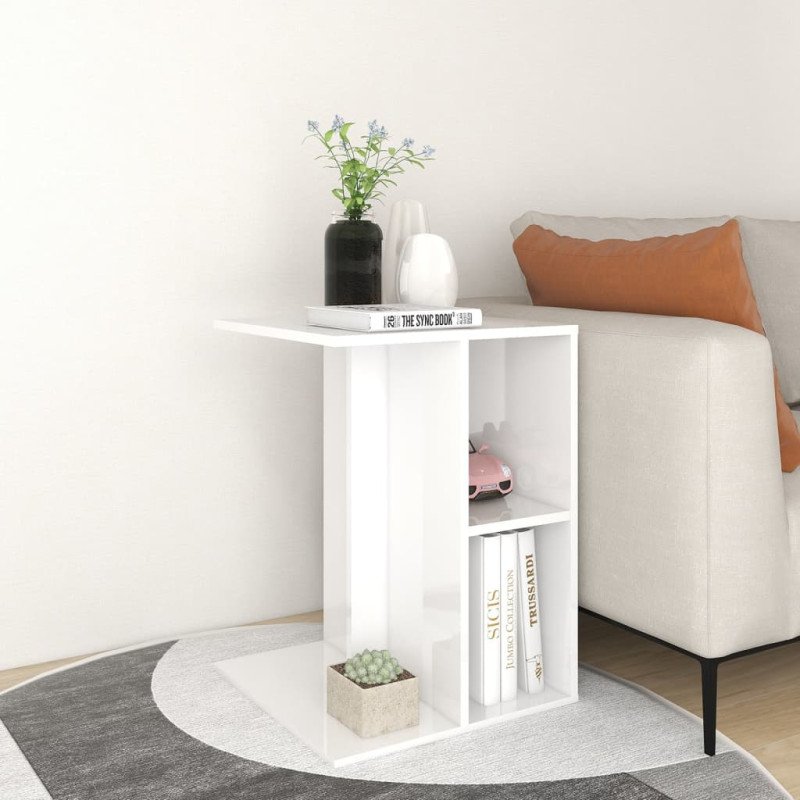 vidaXL Príručný stolík lesklý biely 60x40x45 cm drevotrieska