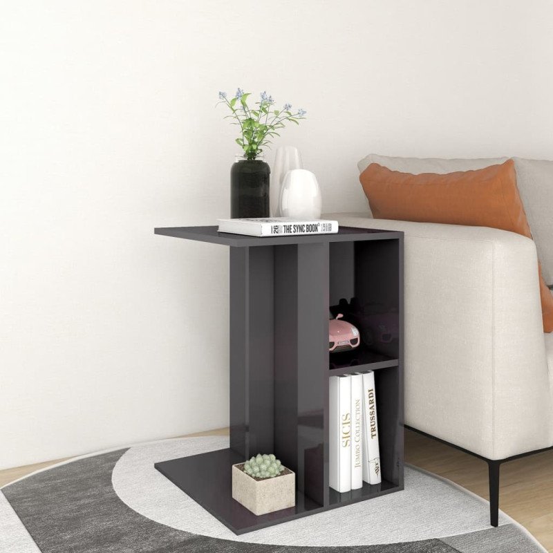 vidaXL Príručný stolík lesklý sivý 60x40x45 cm drevotrieska