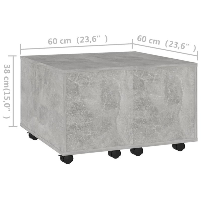 vidaXL Konferenčný stolík betónovo-sivý 60x60x38 cm drevotrieska