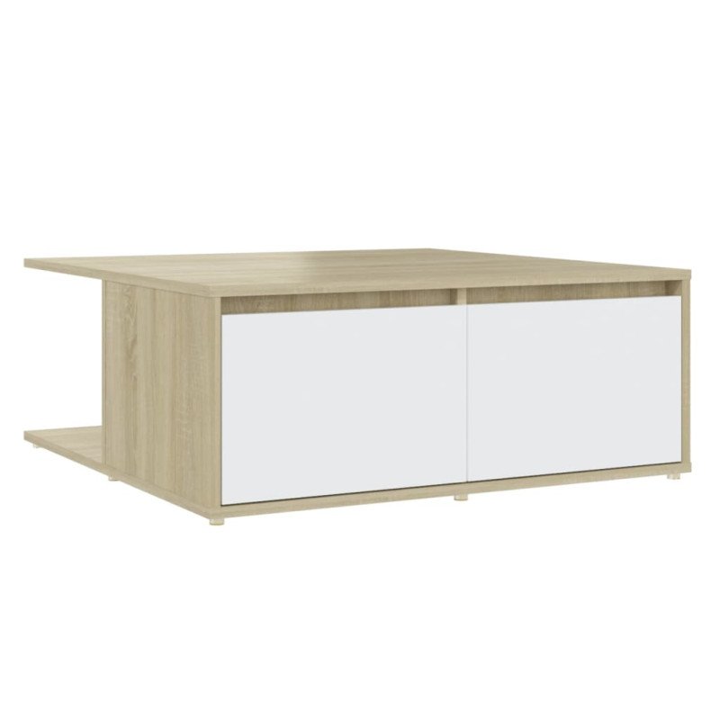 vidaXL Konferenčný stolík biely a dub sonoma 80x80x31 cm drevotrieska