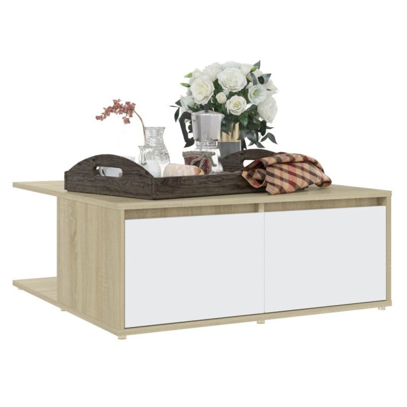 vidaXL Konferenčný stolík biely a dub sonoma 80x80x31 cm drevotrieska