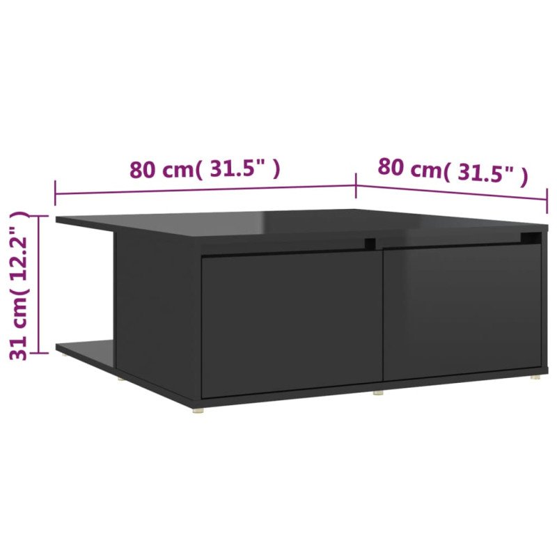 vidaXL Konferenčný stolík lesklý čierny 80x80x31cm drevotrieska