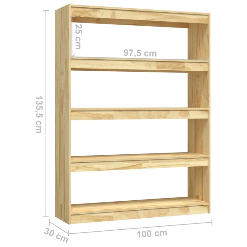 vidaXL Knižnica/deliaca stena 100x30x135,5 cm, borovicový masív