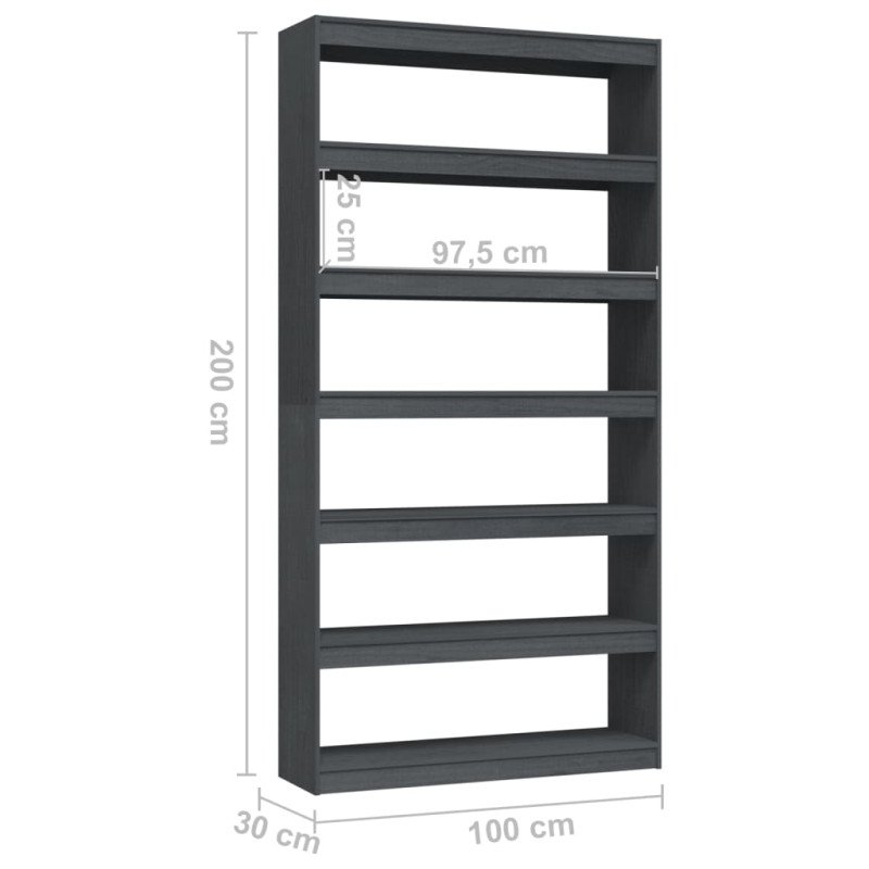 vidaXL Knižnica/deliaca stena sivá 100x30x200 cm masívna borovica 