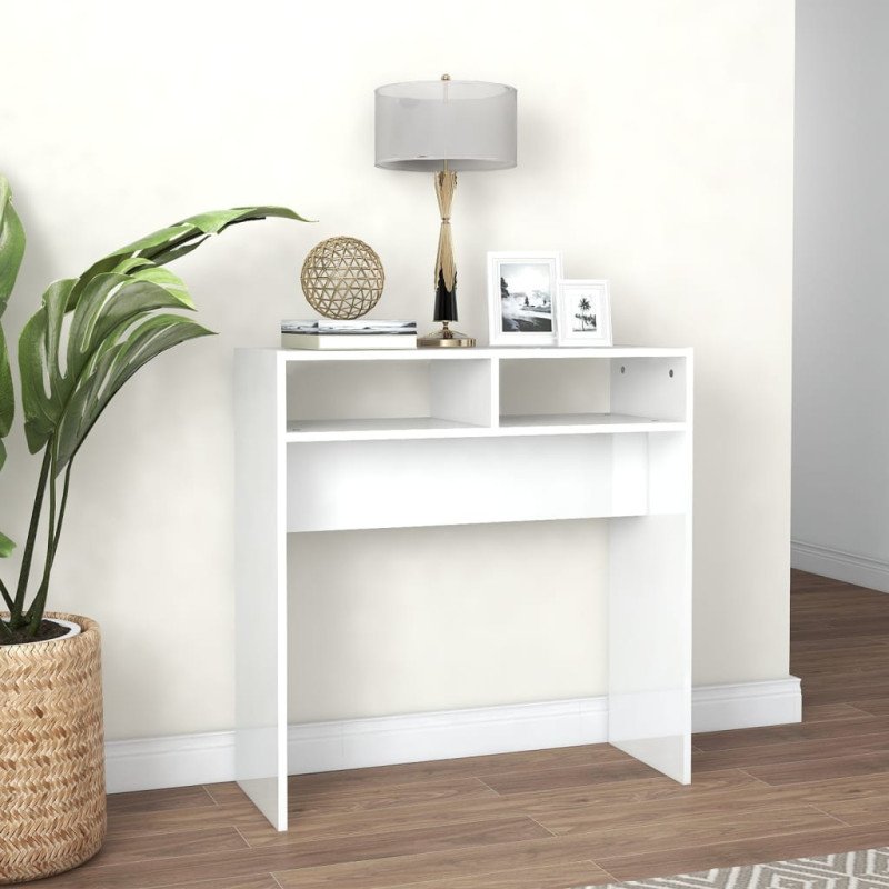 vidaXL Konzolový stolík lesklý biely 78x30x80 cm drevotrieska