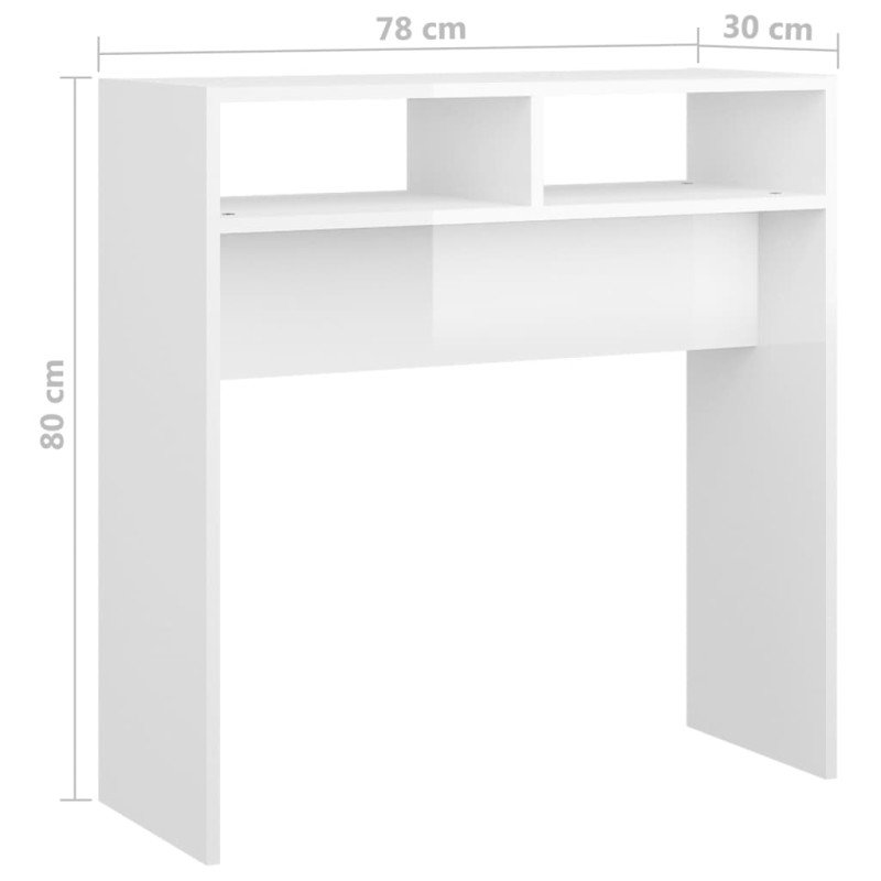 vidaXL Konzolový stolík lesklý biely 78x30x80 cm drevotrieska