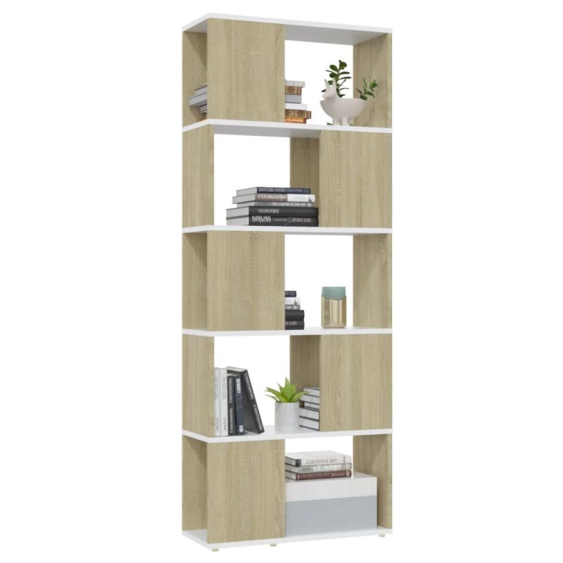 vidaXL Knižnica/deliaca stena biela a dub sonoma 60x24x155 cm 