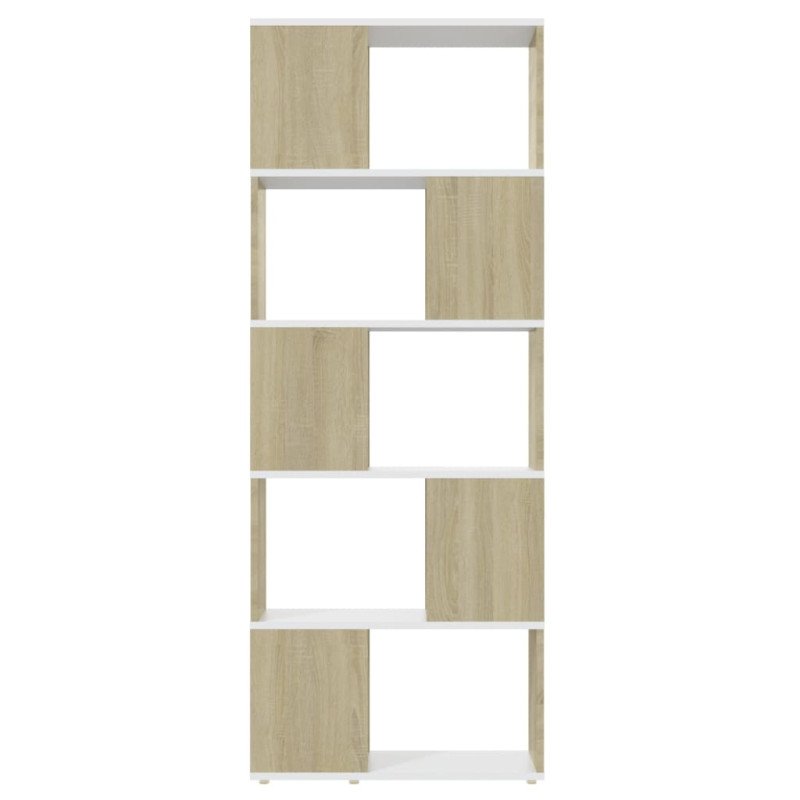 vidaXL Knižnica/deliaca stena biela a dub sonoma 60x24x155 cm 