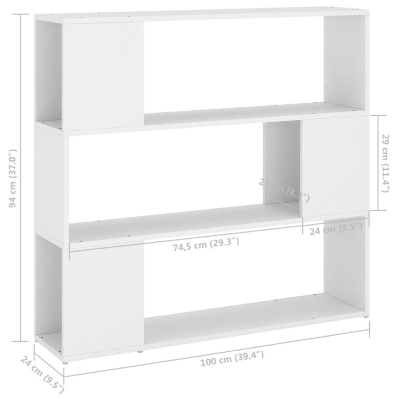 vidaXL Knižnica/deliaca stena biela 100x24x94 cm 