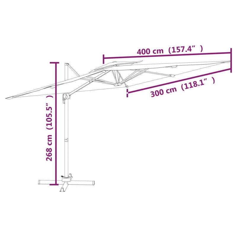 vidaXL Dvojitý konzolový slnečník azúrovo-modrý 400x300 cm