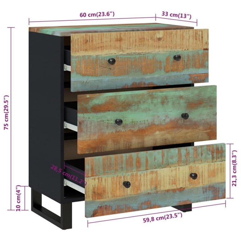 vidaXL Komoda 60x33x75 cm masívne recyklované drevo