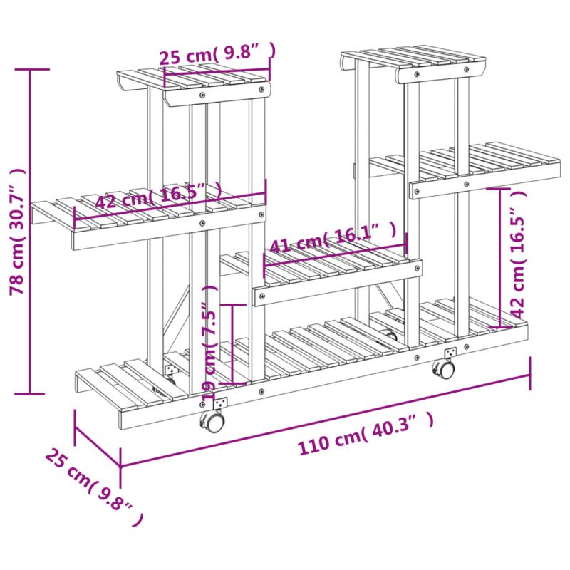vidaXL Stojan na kvetiny s kolieskami 110x25x78 cm masívna jedľa