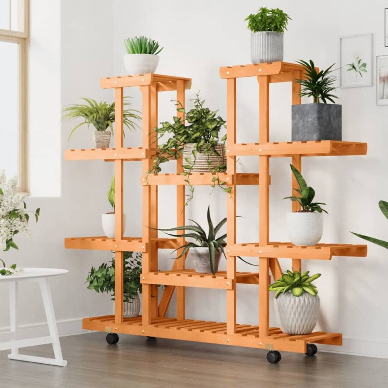 vidaXL Stojan na kvetiny s kolieskami 110x25x115 cm masívna jedľa