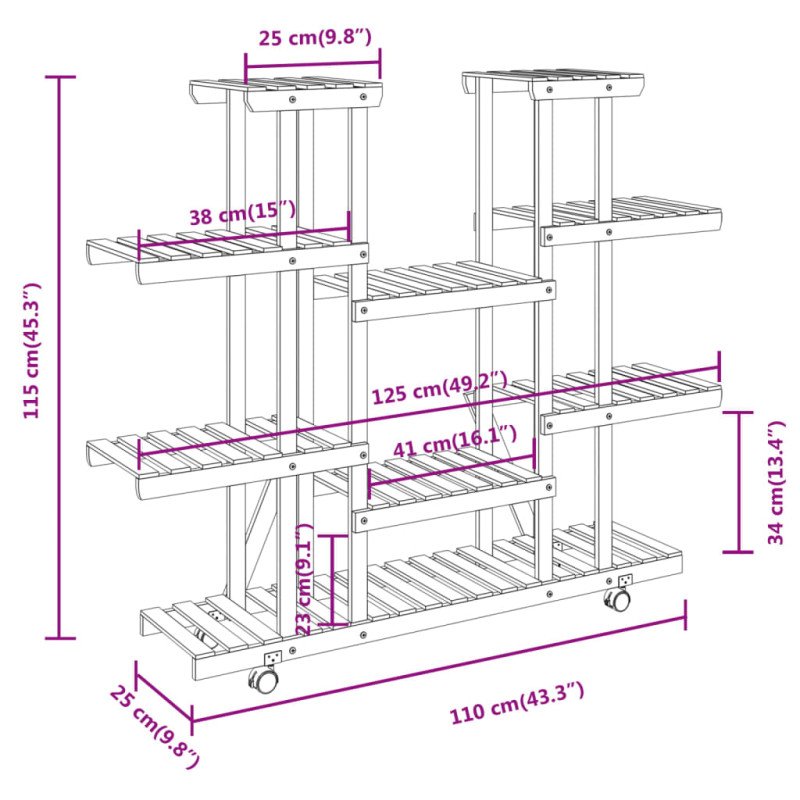 vidaXL Stojan na kvetiny s kolieskami 110x25x115 cm masívna jedľa