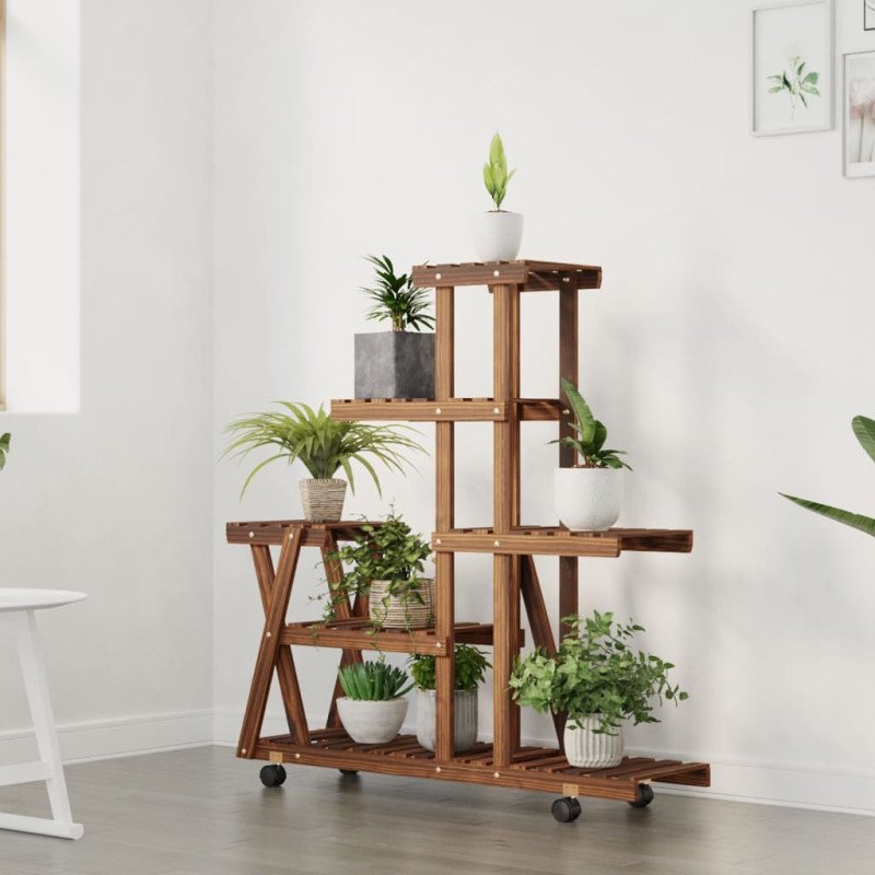 vidaXL Stojan na kvetiny s kolieskami 95x25x101 cm masívna jedľa