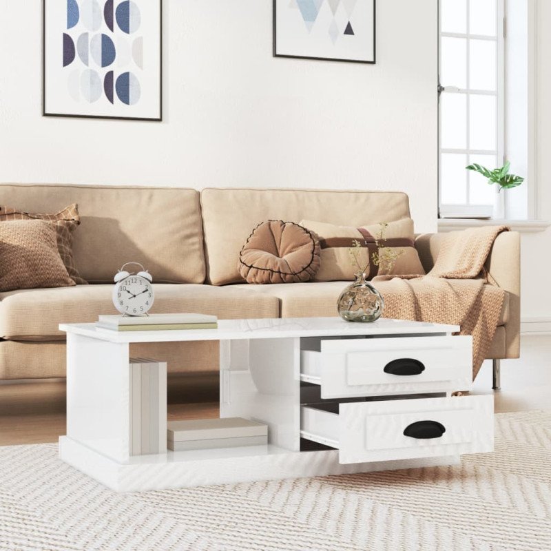 vidaXL Konferenčný stolík lesklý biely 90x50x35 cm kompozitné drevo