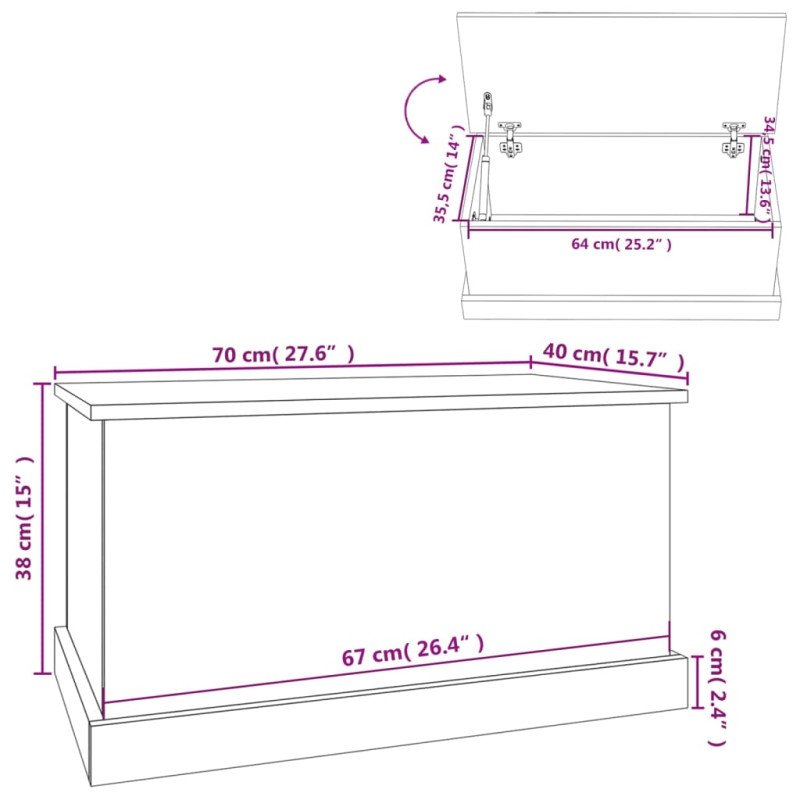 vidaXL Úložný box biely 70x40x38 cm spracované drevo