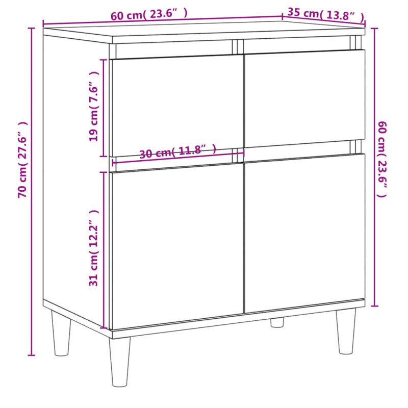 vidaXL Komoda dymový dub 60x35x70 cm spracované drevo