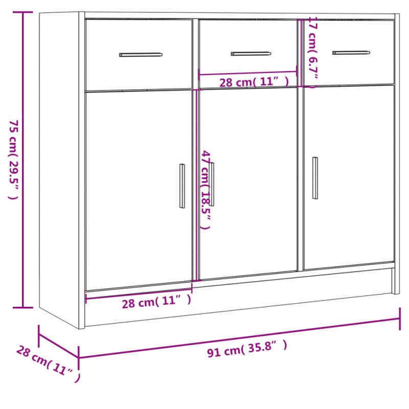 vidaXL Komoda sivý dub sonoma 91x28x75 cm kompozitné drevo