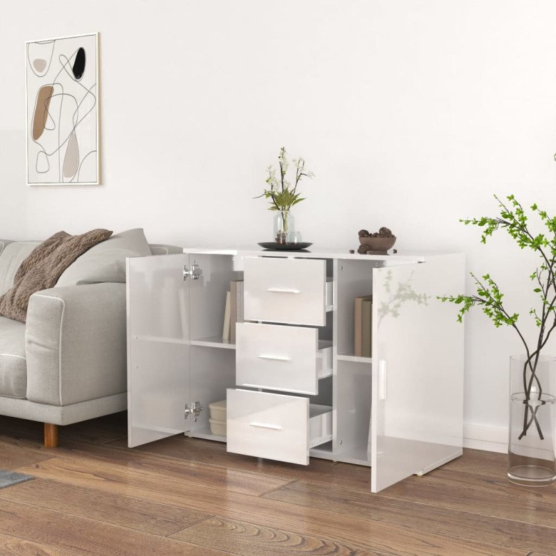 vidaXL Komoda lesklá biela 91x29,5x65 cm spracované drevo