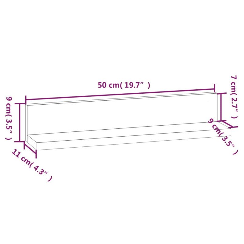 vidaXL Nástenné skrinky 2 ks sivé 50x11x9 cm masívna borovica