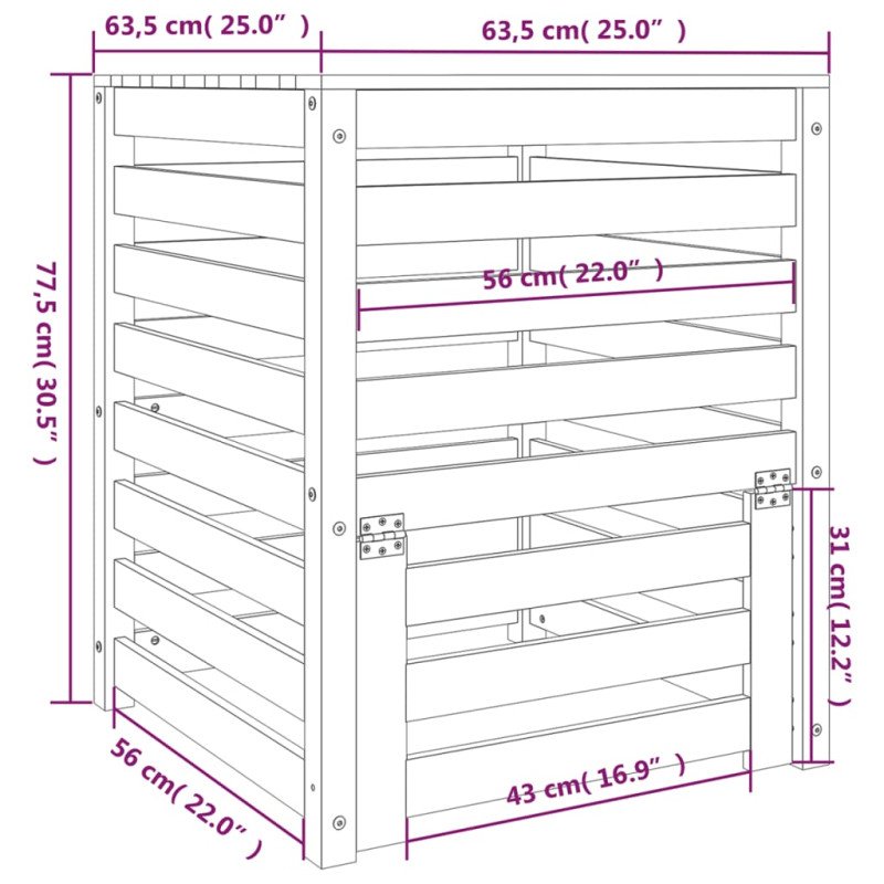vidaXL Kompostér biely 63,5x63,5x77,5 cm masívne borovicové drevo