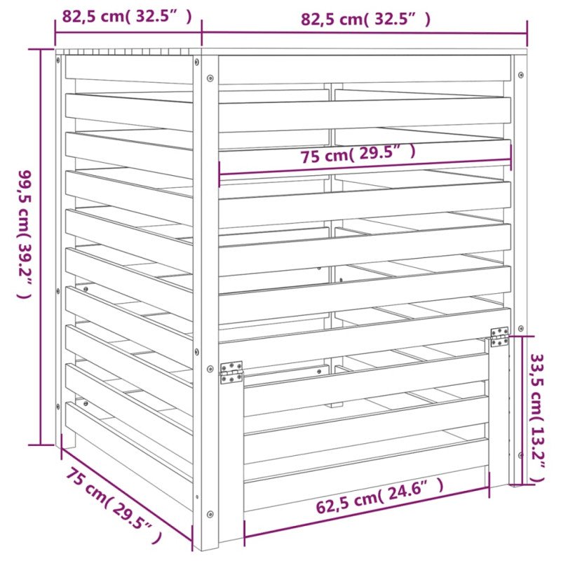 vidaXL Kompostér biely 82,5x82,5x99,5 cm masívne borovicové drevo