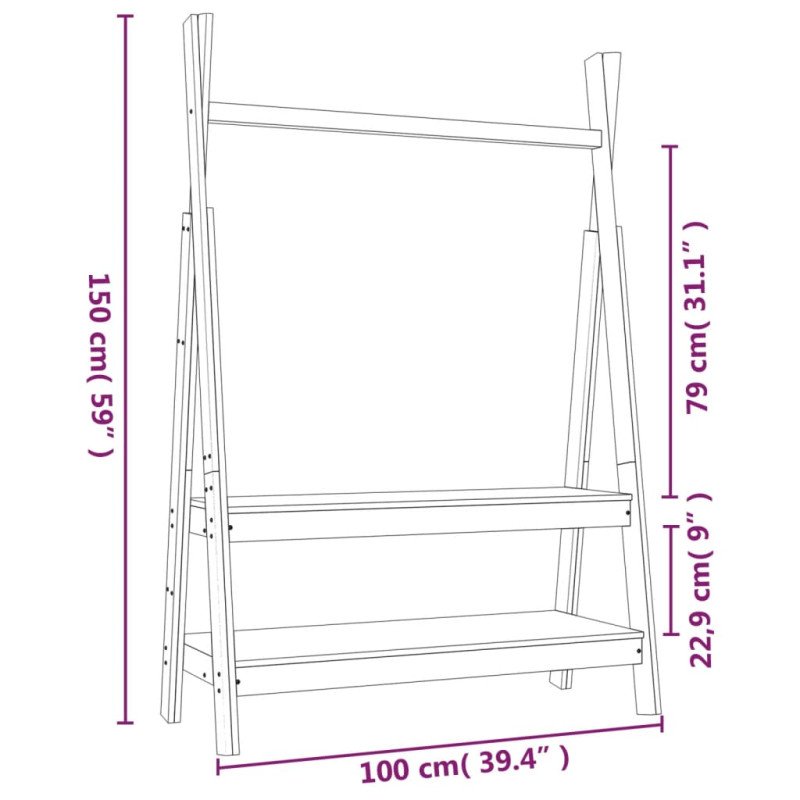 vidaXL Stojan na šaty 100x45,5x150 cm masívna borovica