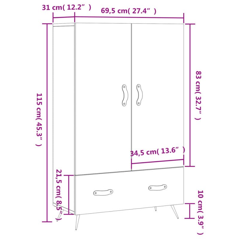 vidaXL Vysoká skrinka dub sonoma 69,5x31x115 cm kompozitné drevo