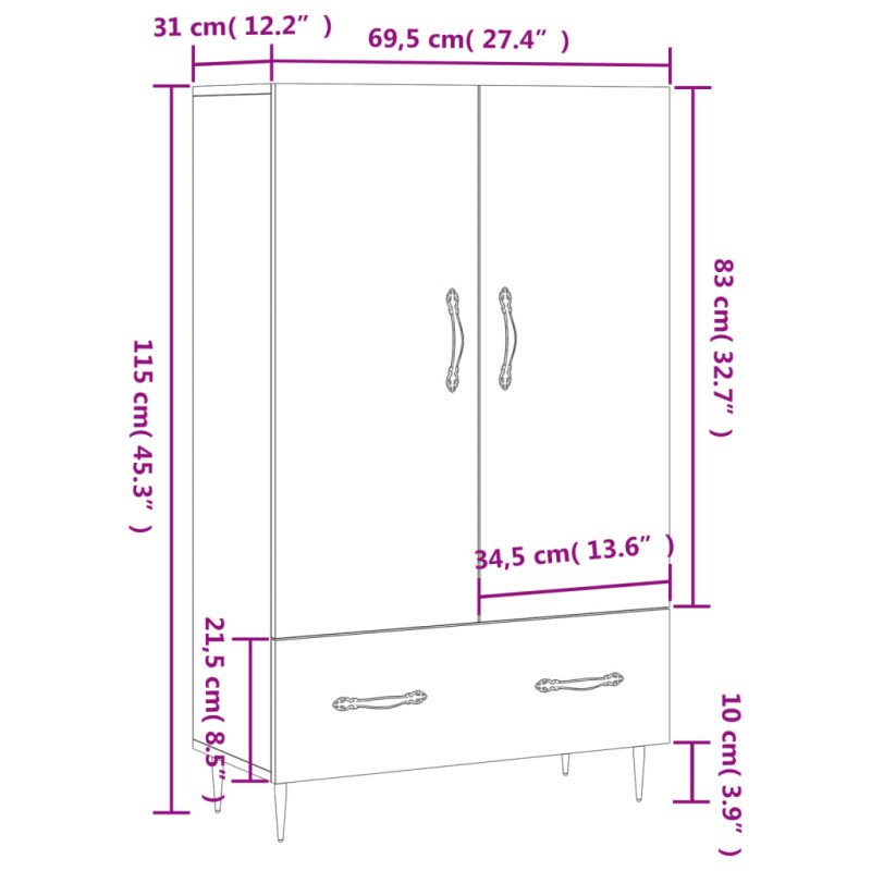vidaXL Vysoká skrinka sivá sonoma 69,5x31x115 cm kompozitné drevo