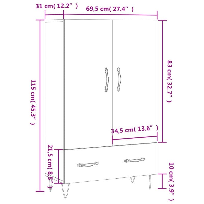 vidaXL Vysoká skrinka betónová sivá 69,5x31x115 cm kompozitné drevo