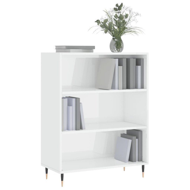 vidaXL Knižnica vysoký lesk biela 69,5x32,5x90 cm kompozitné drevo