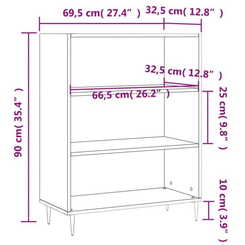 vidaXL Knižnica vysoký lesk biela 69,5x32,5x90 cm kompozitné drevo