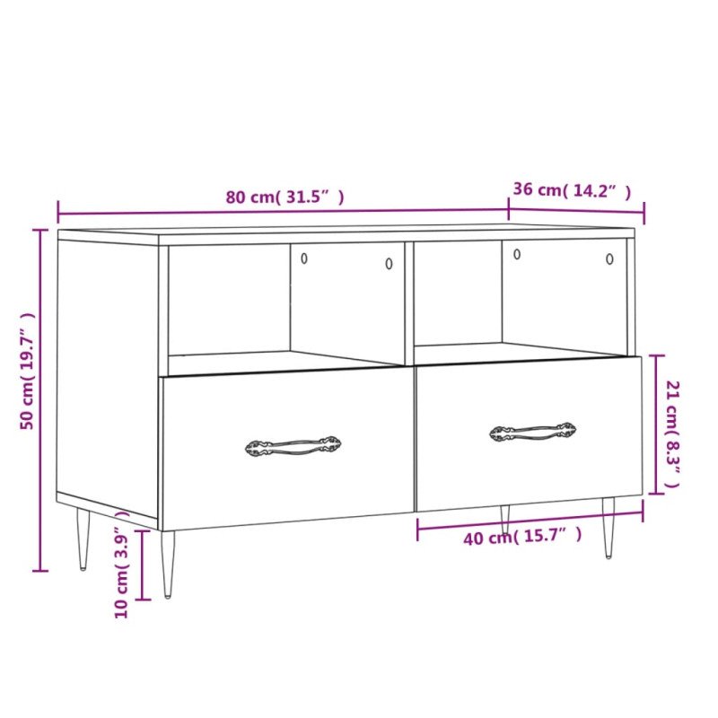 vidaXL TV skrinka biela 80x36x50 cm spracované drevo