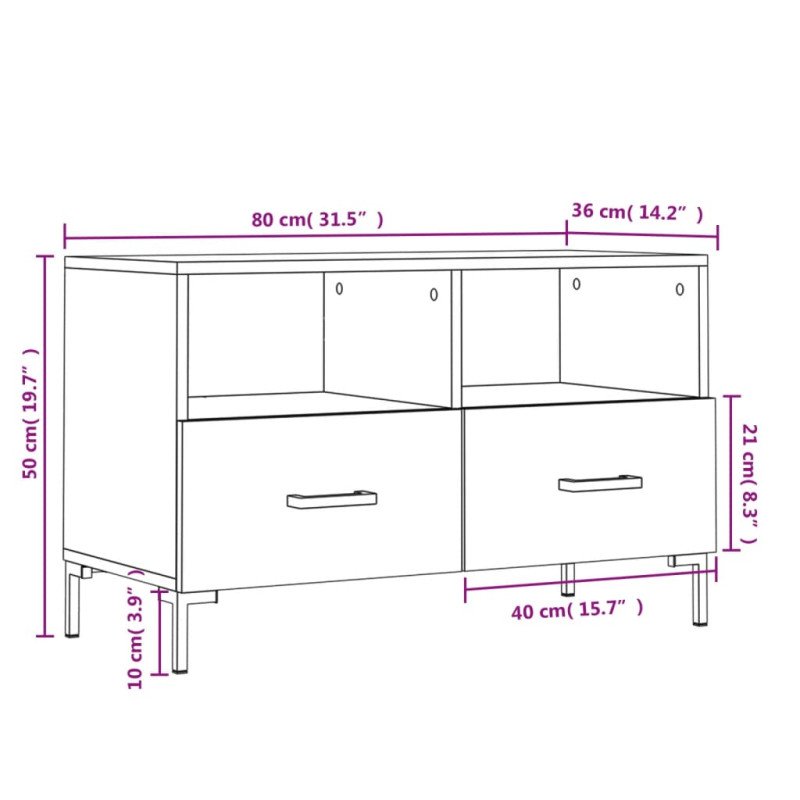 vidaXL TV skrinka lesklá biela 80x36x50 cm spracované drevo