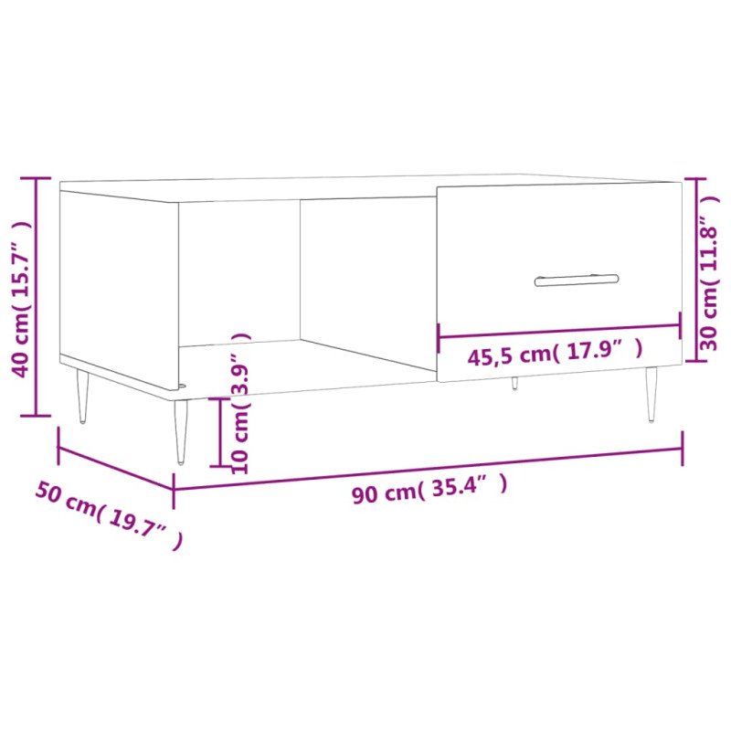 vidaXL Konferenčný stolík hnedý dub 90x50x40 cm kompozitné drevo