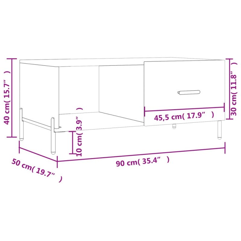 vidaXL Konferenčný stolík biely 90x50x40 cm kompozitné drevo