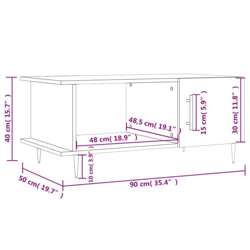 vidaXL Konferenčný stolík čierny 90x50x40 cm kompozitné drevo