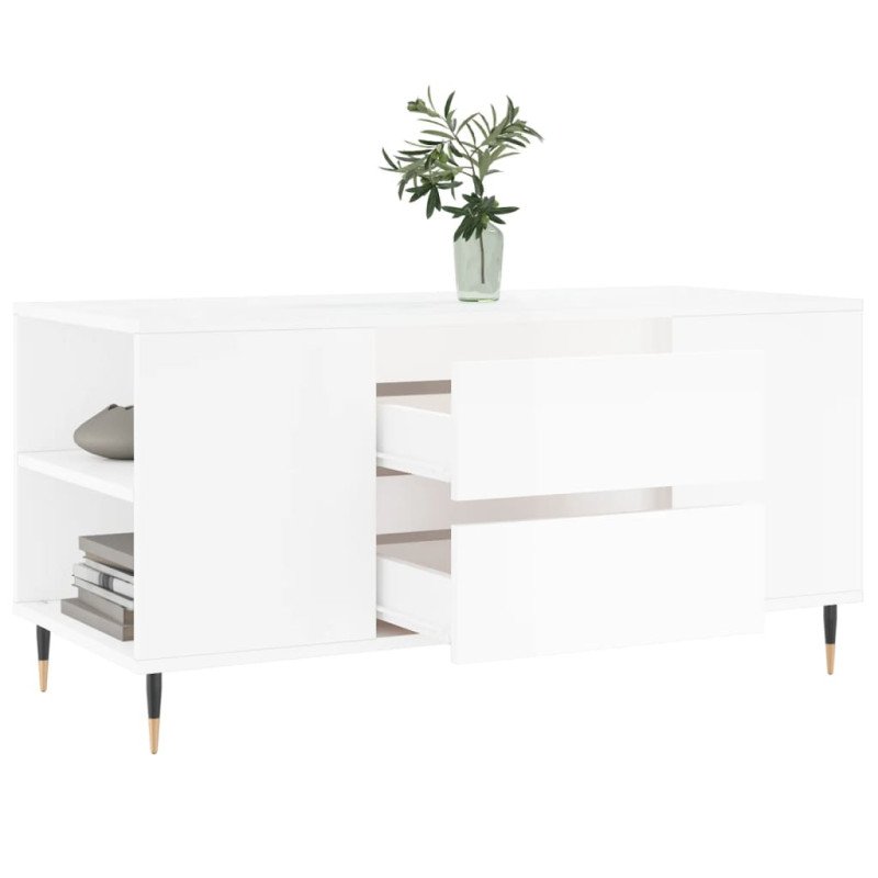 vidaXL Konferenčný stolík lesklý biely 102x44,5x50 cm kompozitné drevo