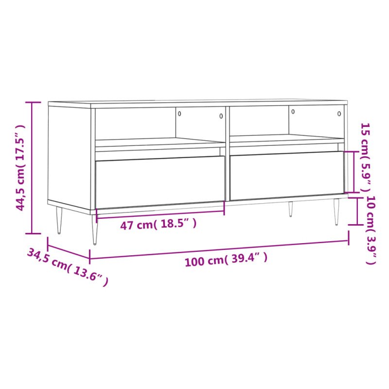 vidaXL TV skrinka dymový dub 100x34,5x44,5 cm kompozitné drevo