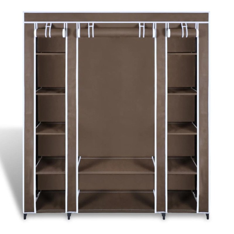 vidaXL Látkový šatník s priečinkami a tyčami 45x150x176 cm, hnedý  