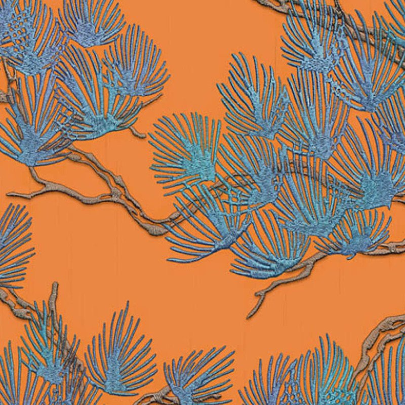 DUTCH WALLCOVERINGS Tapeta borovica modrá a oranžová