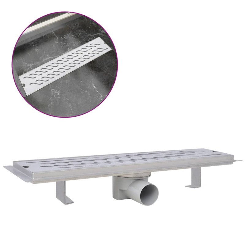 vidaXL Rovný sprchový odtok s vlnkami, 530x140 mm, nerezová oceľ