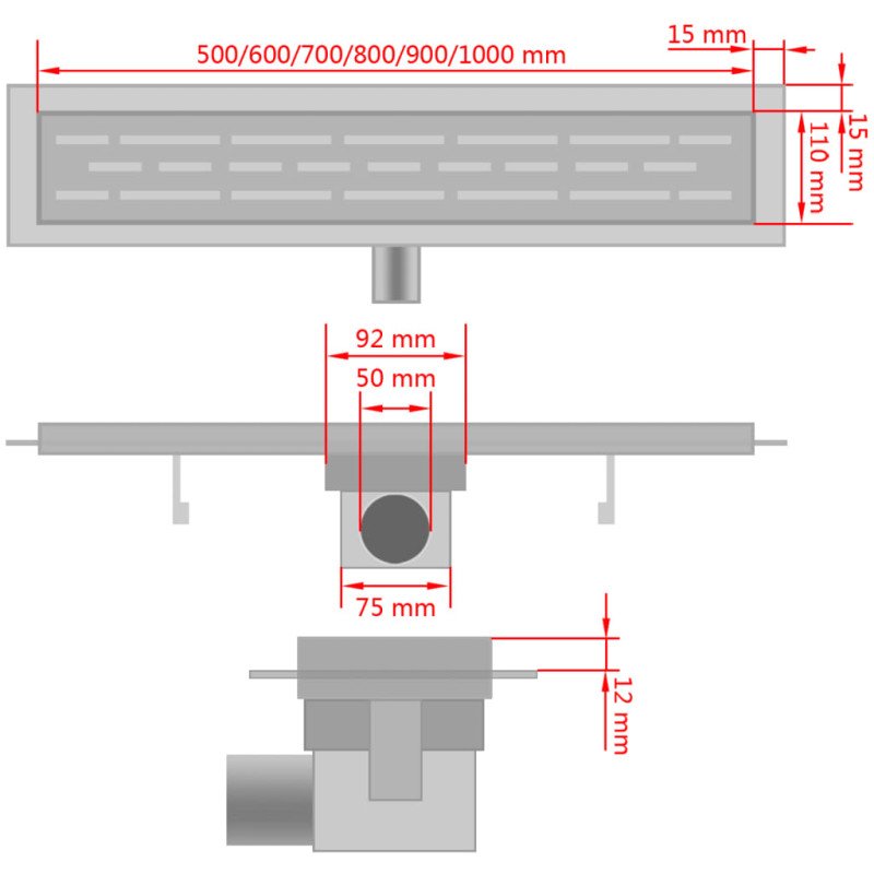 vidaXL Rovný sprchový odtok s vlnkami, 530x140 mm, nerezová oceľ