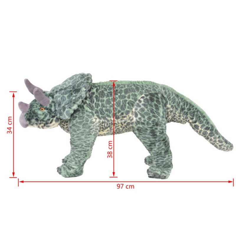 vidaXL Stojaci plyšový hračkársky dinosaurus triceratops, zelený XXL